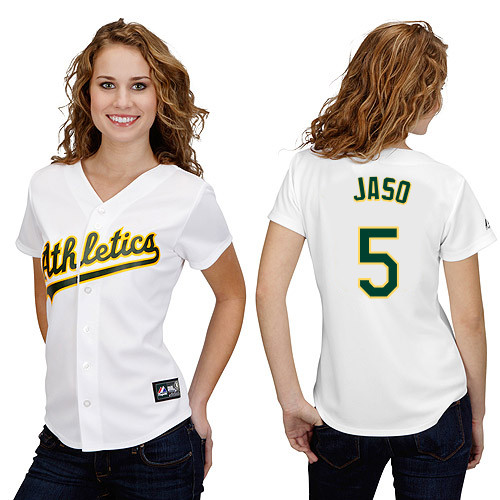 John Jaso #5 mlb Jersey-Oakland Athletics Women's Authentic Home White Cool Base Baseball Jersey